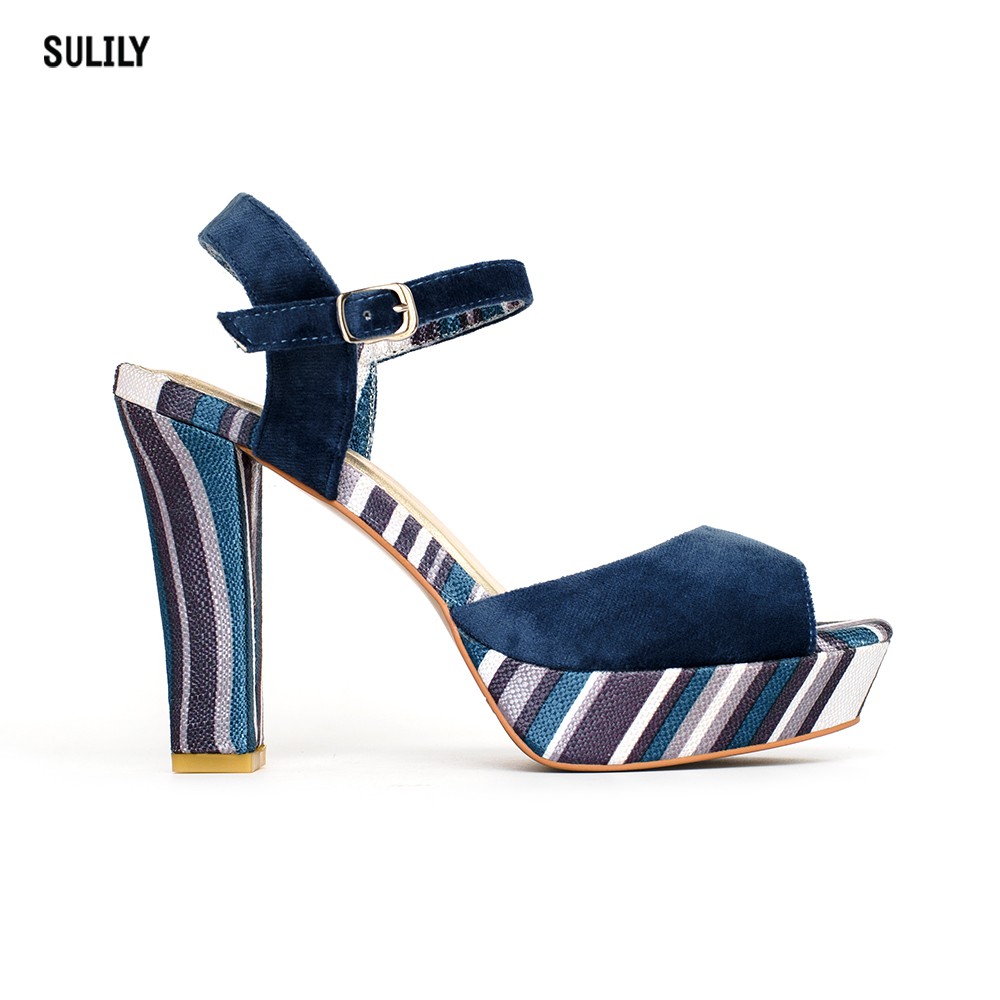 Giày Sandal Đúp Gót Vuông Nhung Sulily SDV1-IV18NAVY