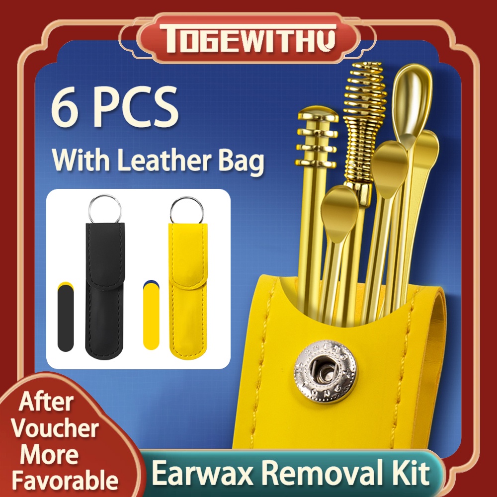 6 Dụng cụ lấy ráy tai TOGEWITHU bằng thép không gỉ với túi da thời trang