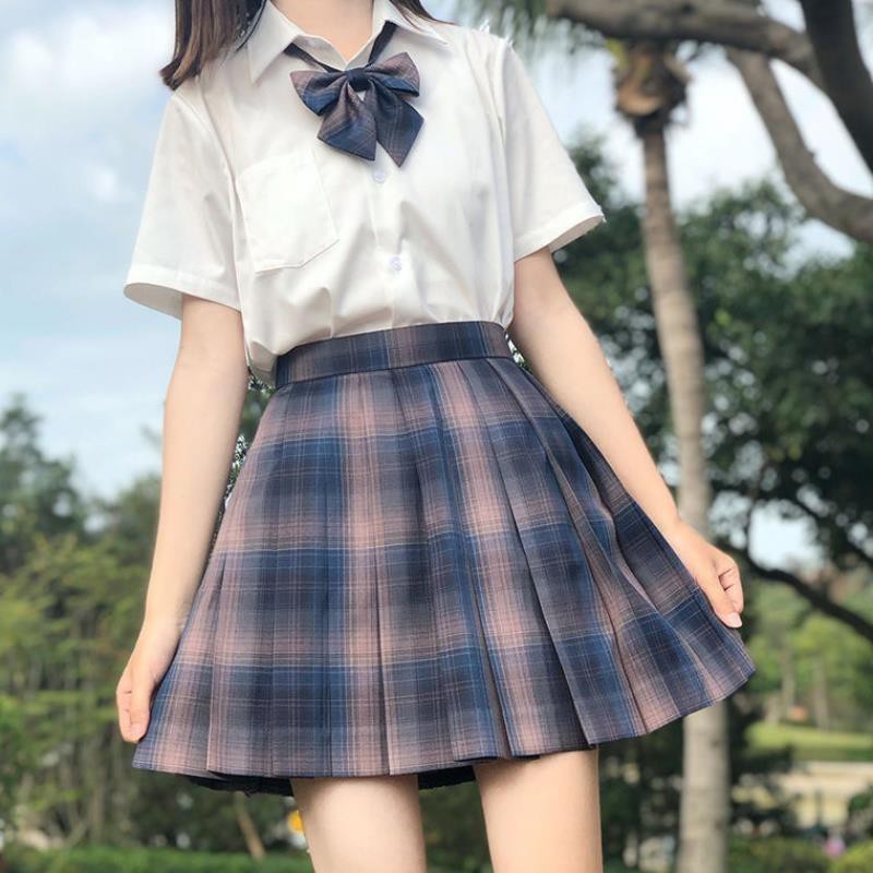 Seifuku/ JK/ Set váy đồng phục học sinh Nhật Bản: áo sơ mi trắng + chân váy xòe xếp ly
