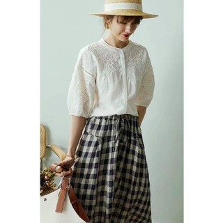 Áo sơ mi nữ thô cổ tàu phối ren tay lỡ Zara vnxk