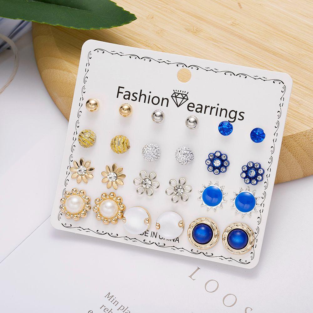 Set 12 Đôi Bông Tai Xỏ Lỗ Nhiều Kiểu Dáng