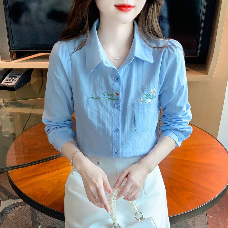 áo kiểu nữ áo sơ mi tay ngắn áo sơ mi áo sơ mi nữ Áo Sơ Mi Cotton Nguyên Chất Thêu Họa Tiết Phong Cách Phương Tây Thời Trang Mùa Thu 2022 Cho Nữ