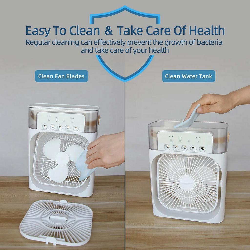 Quạt Điều Hoà Phun Sương Để Bàn Mini 3 Chế Độ Gió, Tích Hợp Đèn Led, Hẹn Giờ Tắt, Dung Tích Nước 600ml