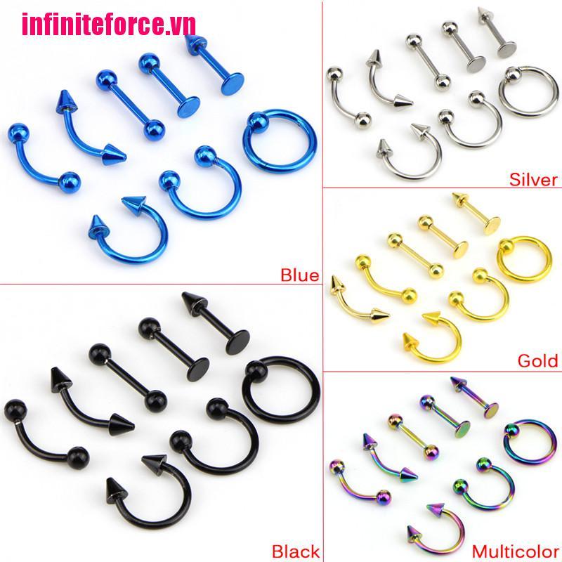 Vn (Hàng Mới Về) Bộ 8 Khuyên Tai / Mũi / Môi / Lông Mày Bằng Thép Không Gỉ