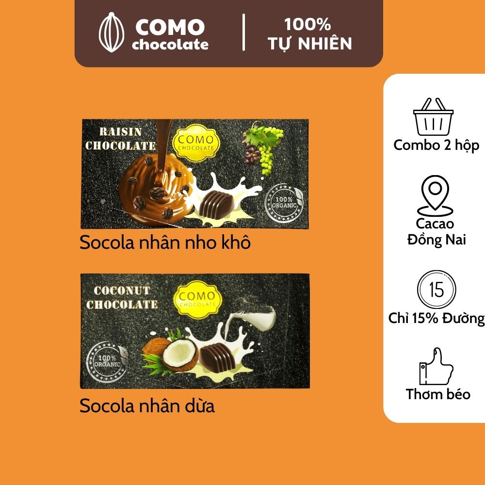 Socola nhân sợi dừa + Socola nhân nho khô COMO Chocolate