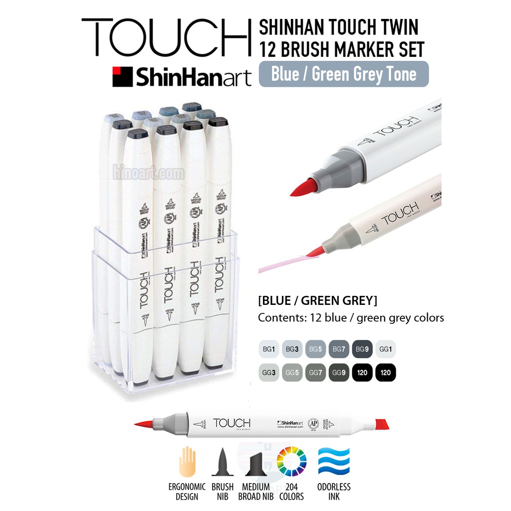 Bút Marker ShinHan Touch Twin Brush các set 12 màu