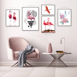 Bộ 5 Tranh Treo Tường Canvas Nghệ Thuật Chim Hồng Hạc Flamingo 41 PC