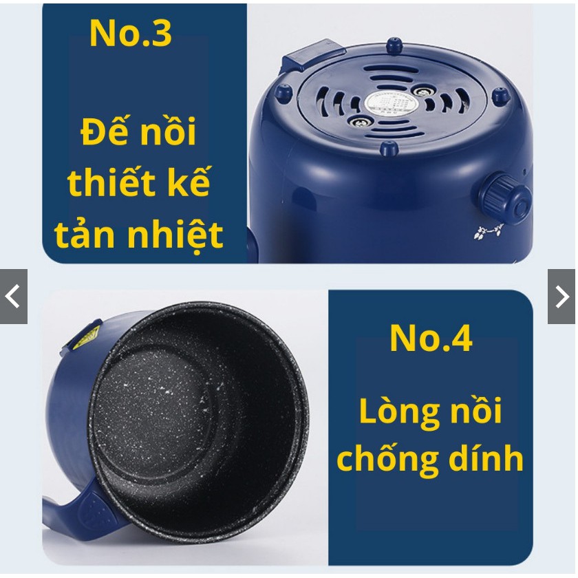 NỒI XÔNG ĐIỆN-Nồi Lẩu Điện Mini Núm Xoay 2 NẤC NHIỆT Kèm Giá Hấp1,8L,Ca Nấu Mì,Nấu Cơm Đa Năng 2 Tầng Chống Dính Cao Cấp