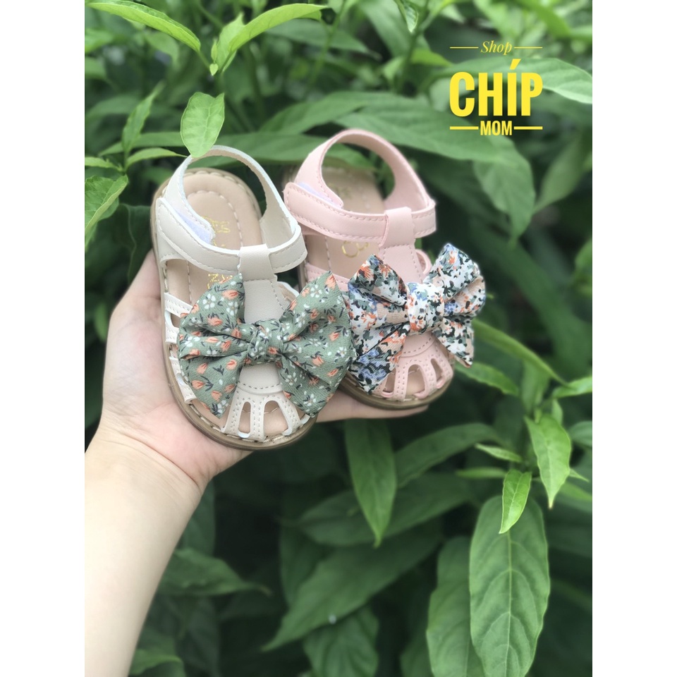 sandal bé gái dép rọ tập di cho bé nơ vải xinh xắn chống trượt đế dẻo QCCC cho bé 6m full hộp NOA2 ( có video ảnh thật )