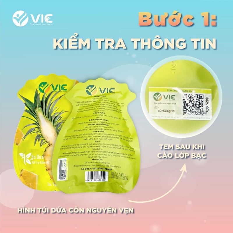 Kẹo dứa giảm cân vic organic (1 túi 7 viên) chính hãng cty 100%