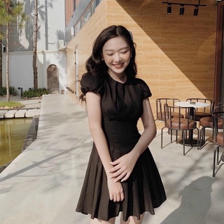 Đầm đen tùng xếp li form ngắn (kèm hình thật)