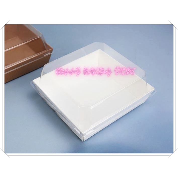 Hộp giấy kraft vuông chuyên dụng đựng bánh ngọt hoặc thức ăn màu trắng, vàng da bò