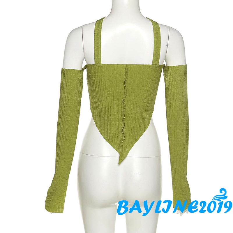 BAY-Women´s Crop Tops, Halter Neck Off Shoulder Long Sleeve Solid Color T-Shirt for Young Ladies