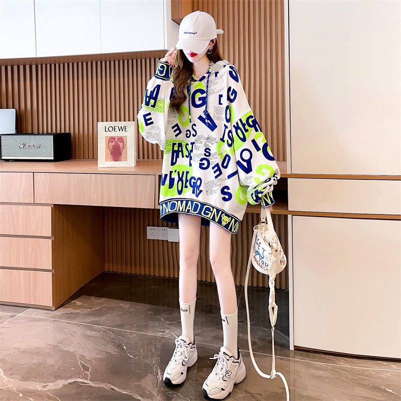 Áo khoác hoodie dáng dài in họa tiết thời trang sành điệu cho nữ 200of