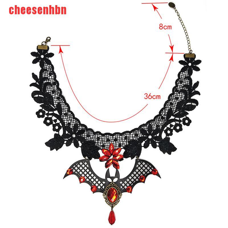 [cheesenhbn]Steampunk Lace Bat Choker Crystal Beads Collar Pendant Necklace Gothic Jewelry