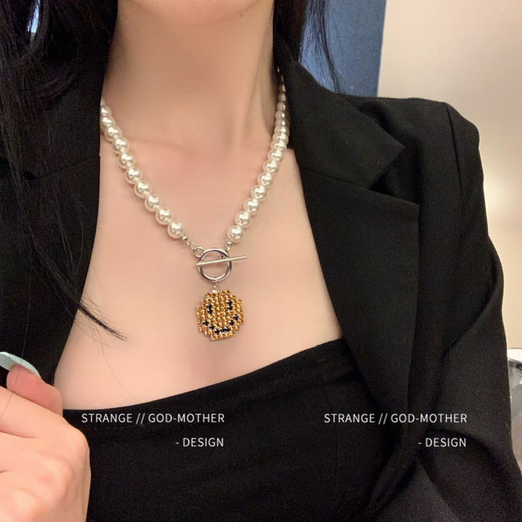 Vòng cổ ngọc trai giả mặt dây hình mặt cười thời trang sang trọng cho nữ