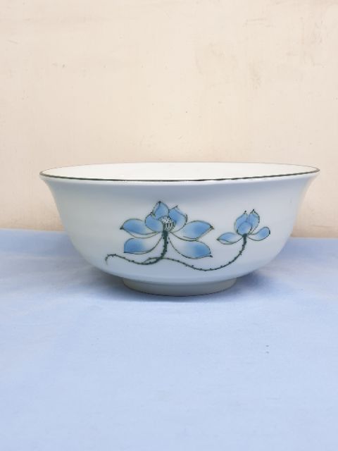 BÁT TÔ CANH phi 16cm SỨ BÁT TRÀNG. HÀNG CAO CẤP GIÁ TẠI XƯỞNG. BÁT TÔ MEN KEM KẺ CHỈ XANH VẼ SEN XANH.