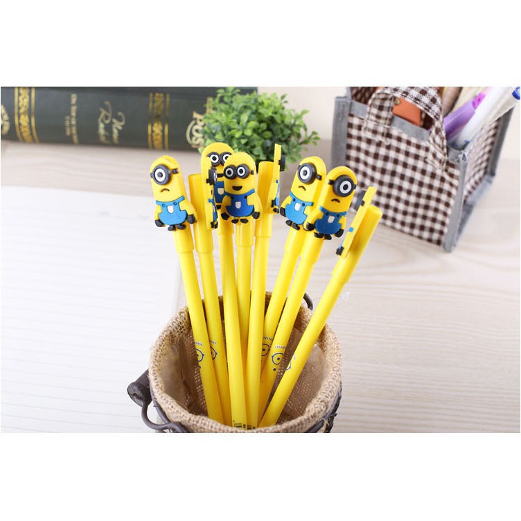 Bút bi mực nước cute hình Minion Siêu quậy mực đen ngòi 0.5mm BMBooks