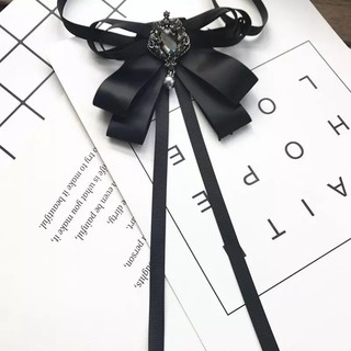 Tag nơ cài áo ruy băng lụa đính đá xinh xẻo