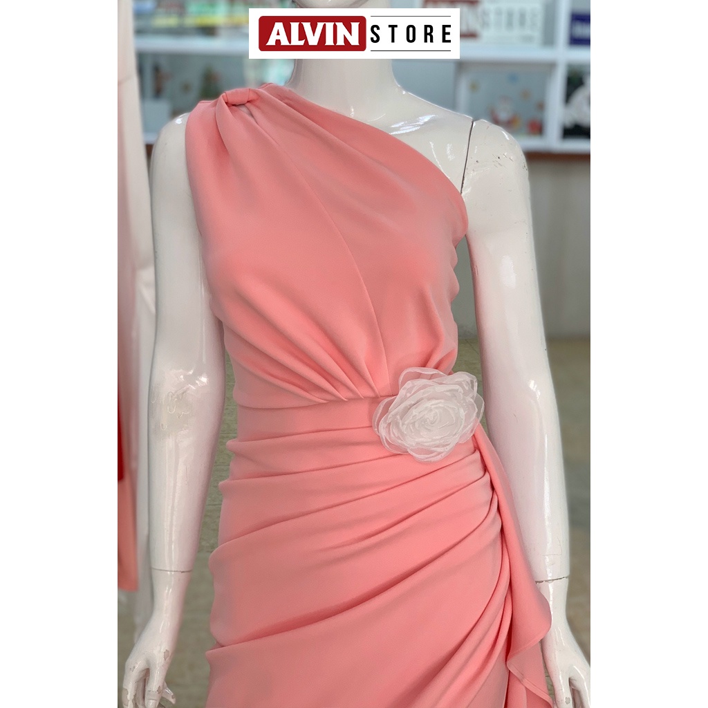 Đầm Dạ Hội Kiểu Lệch Vai Xẻ Đùi Phối Hoa Eo Quý Phái Sang Trọng Alvin Store 0839