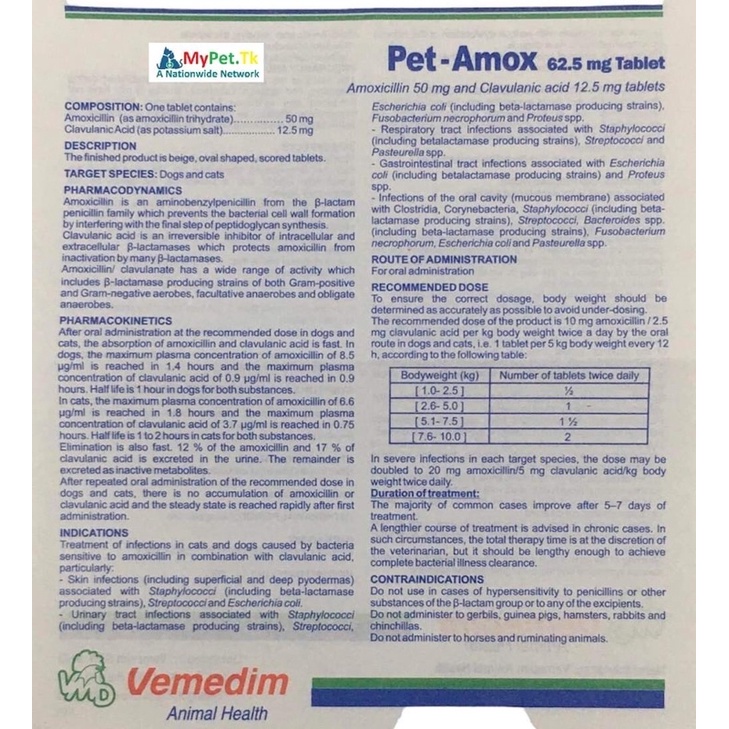 Vemedim pet amox 10 viên