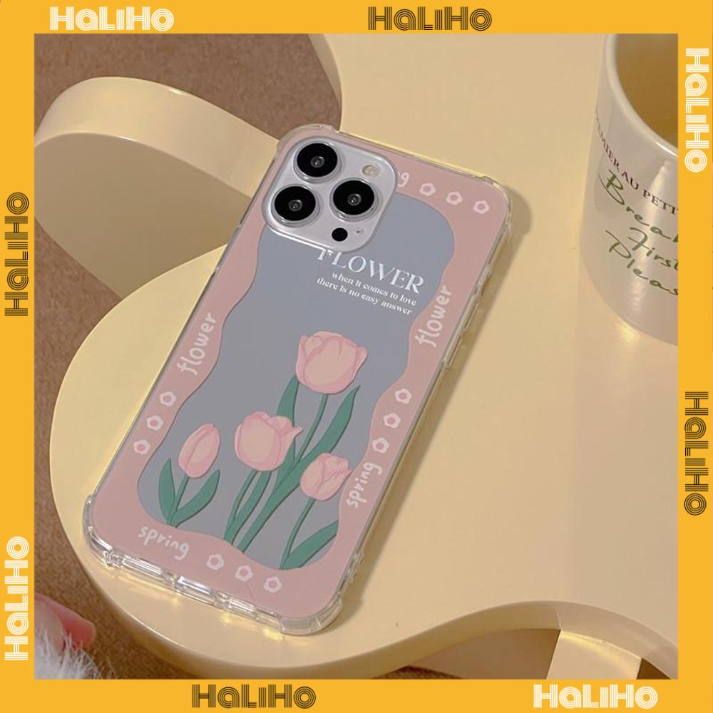 iPhone Case Acrylic HD Mirror Laser Airbag Shockproof Protection Camera Cute Pink Tulip Flower Compatible For iPhone 11 iPhone 13 Pro Max iPhone 12 Pro Max iPhone 7 Plus iPhone xr