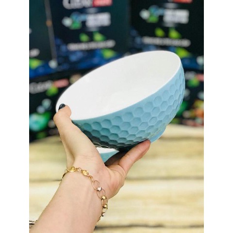 Tô phở sứ pastel kiểu tổ ong xanh 18cm