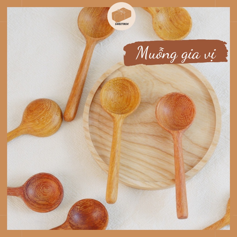 Muỗng Gỗ Đỏ Múc Gia Vị Nhỏ Xinh - Thìa Bằng Gỗ Mini