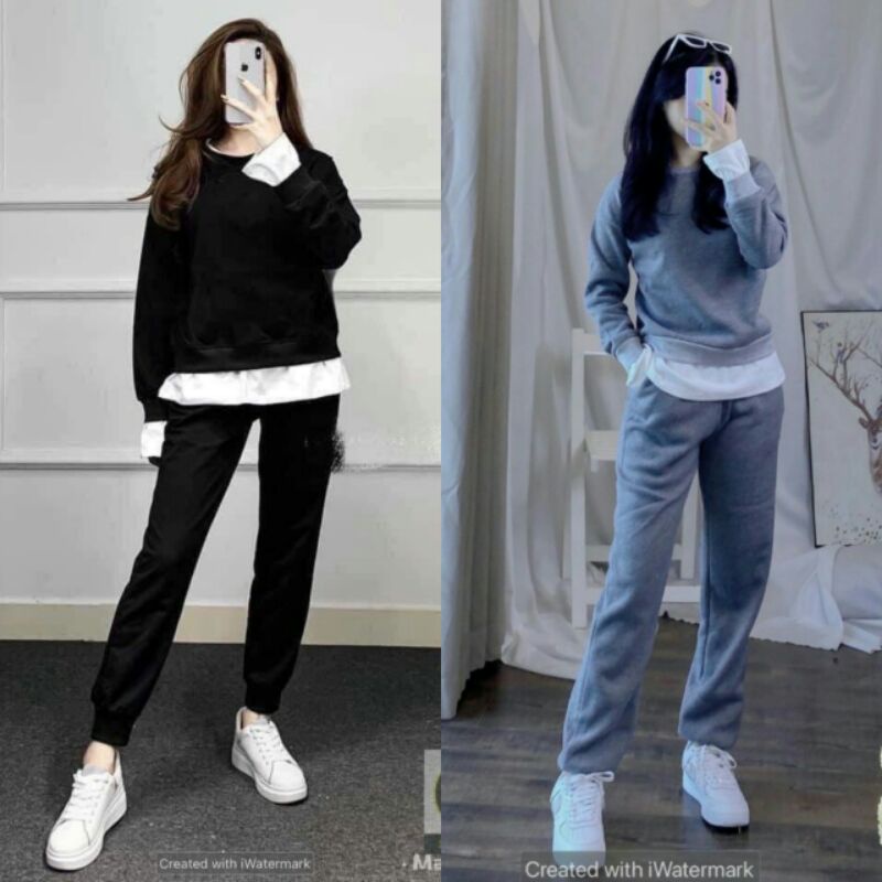 Sét Thể Thao Nữ Phối Trắng Phom Rộng  Bộ Nữ Phối Màu Xinh Xắn