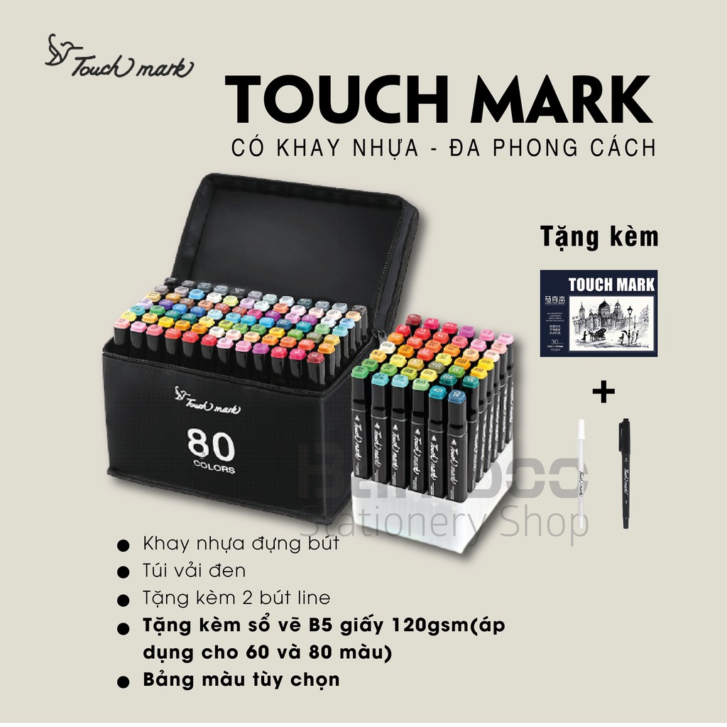 BÚT MÀU TOUCH MARK  CAO CẤP 30/40/60/80 MÀU CÓ TÚI VẢI + KHAY NHỰA ĐỰNG BÚT