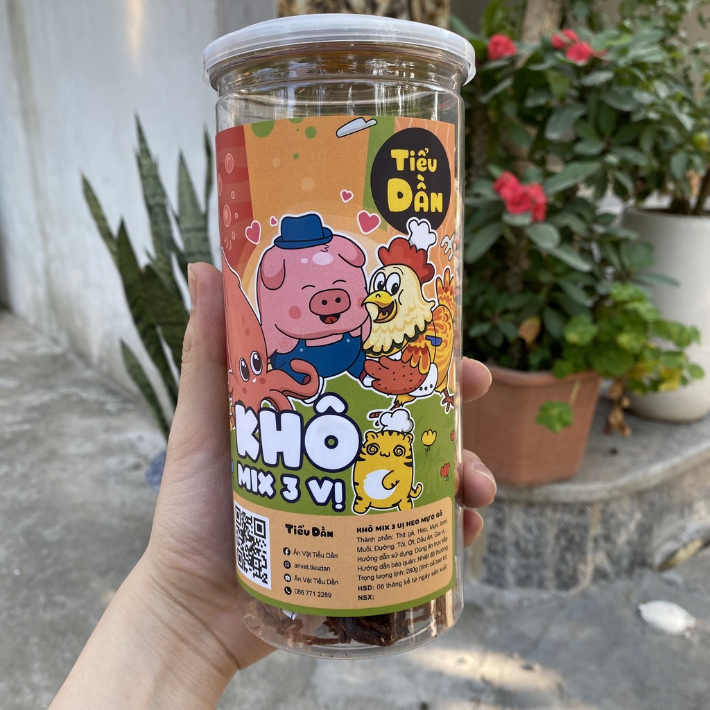 Khô gà mix Khô mực, heo Tiểu Dần, 3 vị trong 1 hộp hũ lớn 280g, đồ ăn vặt vừa ngon vừa rẻ | BigBuy360 - bigbuy360.vn