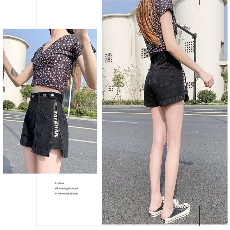 Quần Short Denim Lưng Cao Ống Rộng Thời Trang Cá Tính Cho Nữ