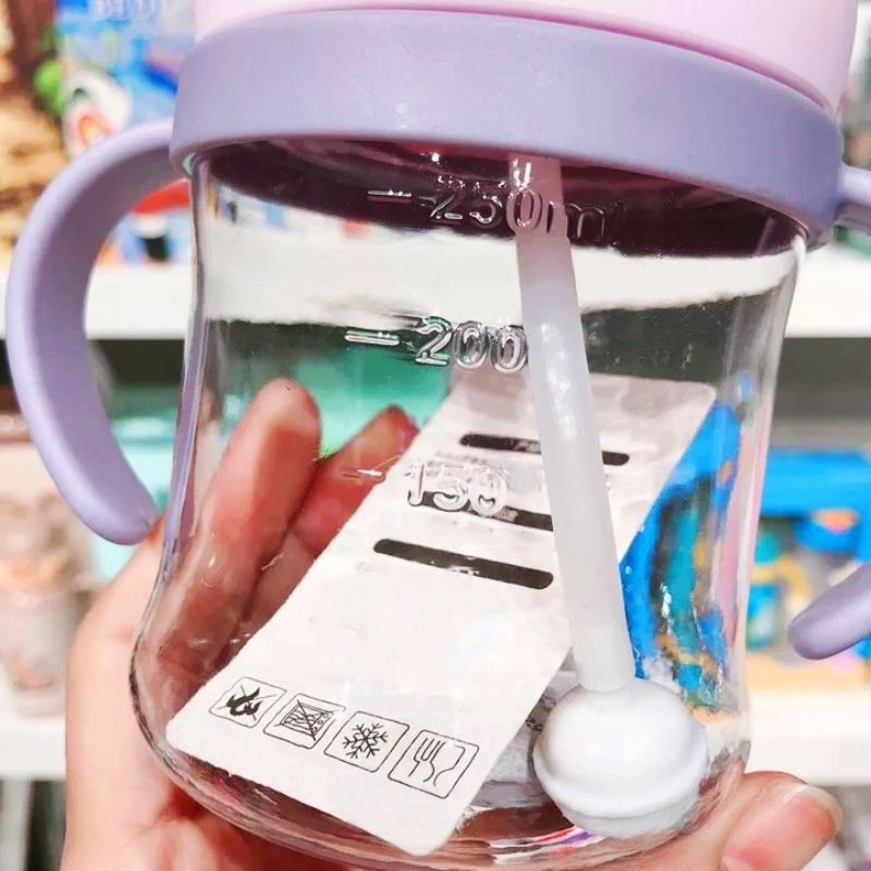 Bình nước tập uống cho bé uống sữa uống nước có van chống sặc cao cấp 250ml chịu nhiệt tốt có tay cầm