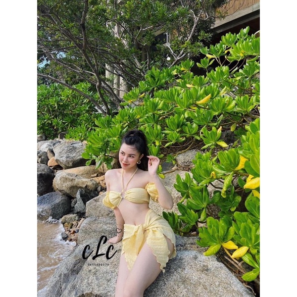 Bikini đi biển sexy kèm khăn- Đồ bơi nữ 2 mảnh quấn khăn sang chảnh- shopnabi