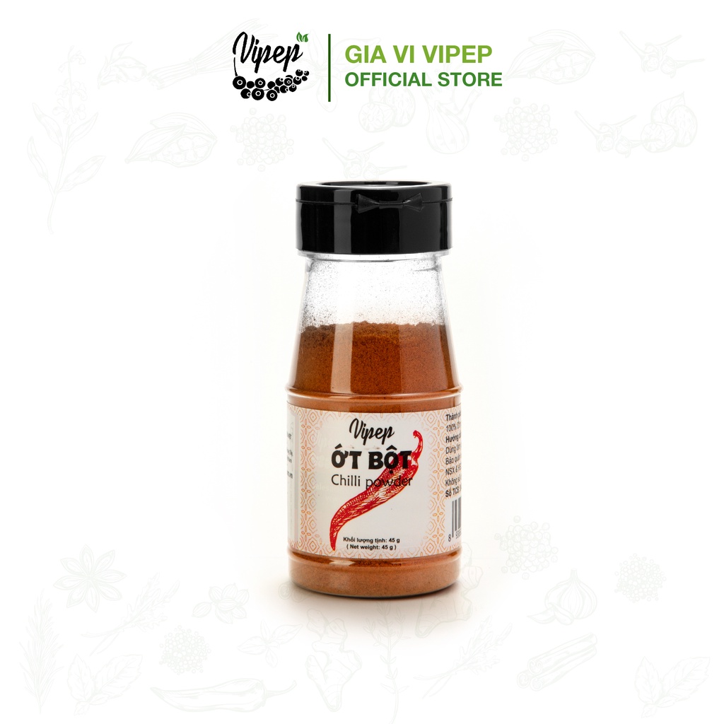 Ớt bột Vipep 45g xay mịn nguyên chất - gia vị cay thơm tạo màu, tẩm ướp cho các món kimchi Hàn Quốc, lẩu, kho, chiên