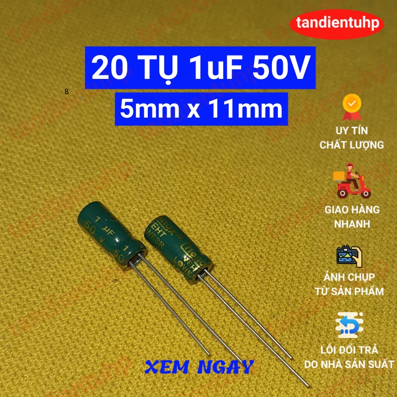 20 tụ hóa - Tụ phân cực các trị số 1uF50V, 2.2uF, 3.3uF, 4.7uF, 10uF, 22uF, 33uF, 47uF điện áp 50V hàng mới