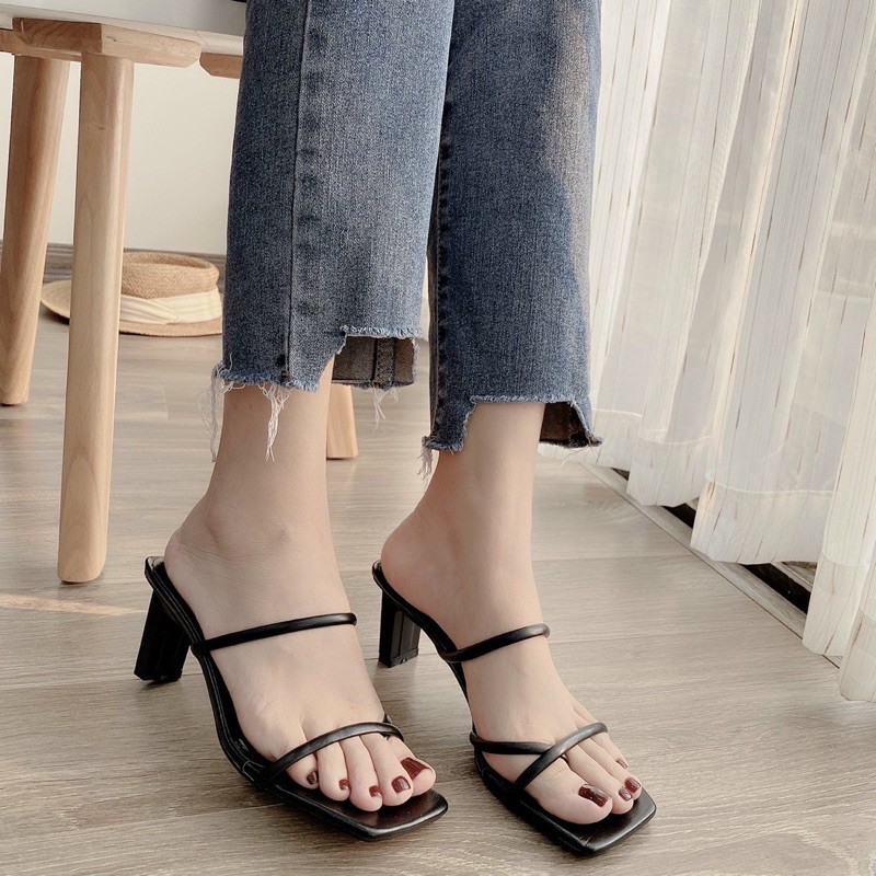 Guốc xỏ ngón da mềm dây tròn gót dẹp 5p ( hàng đẹp)