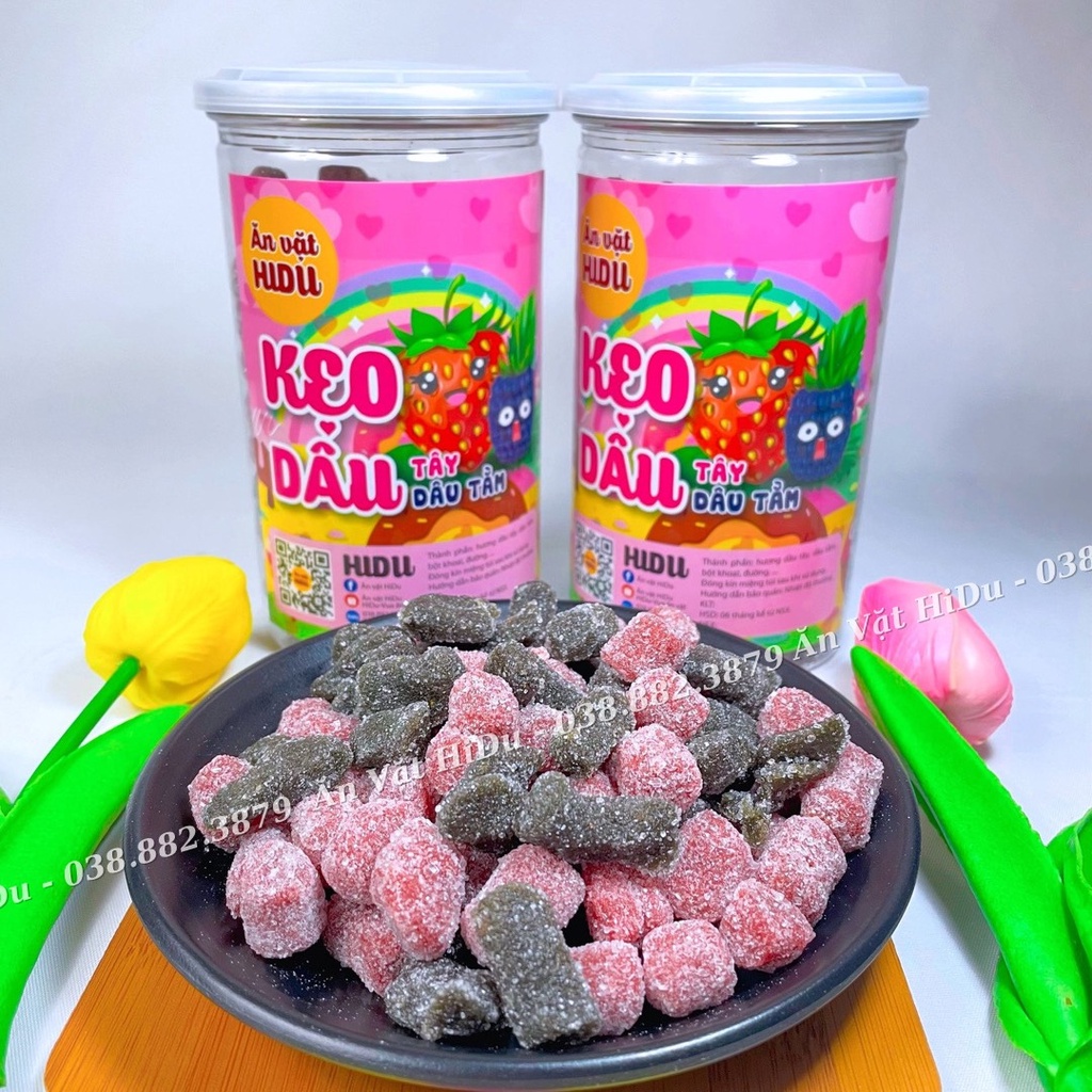 500gr Kẹo dâu tằm dâu tây đà lạt sấy đường Ăn vặt HiDu siêu ngon giá rẻ