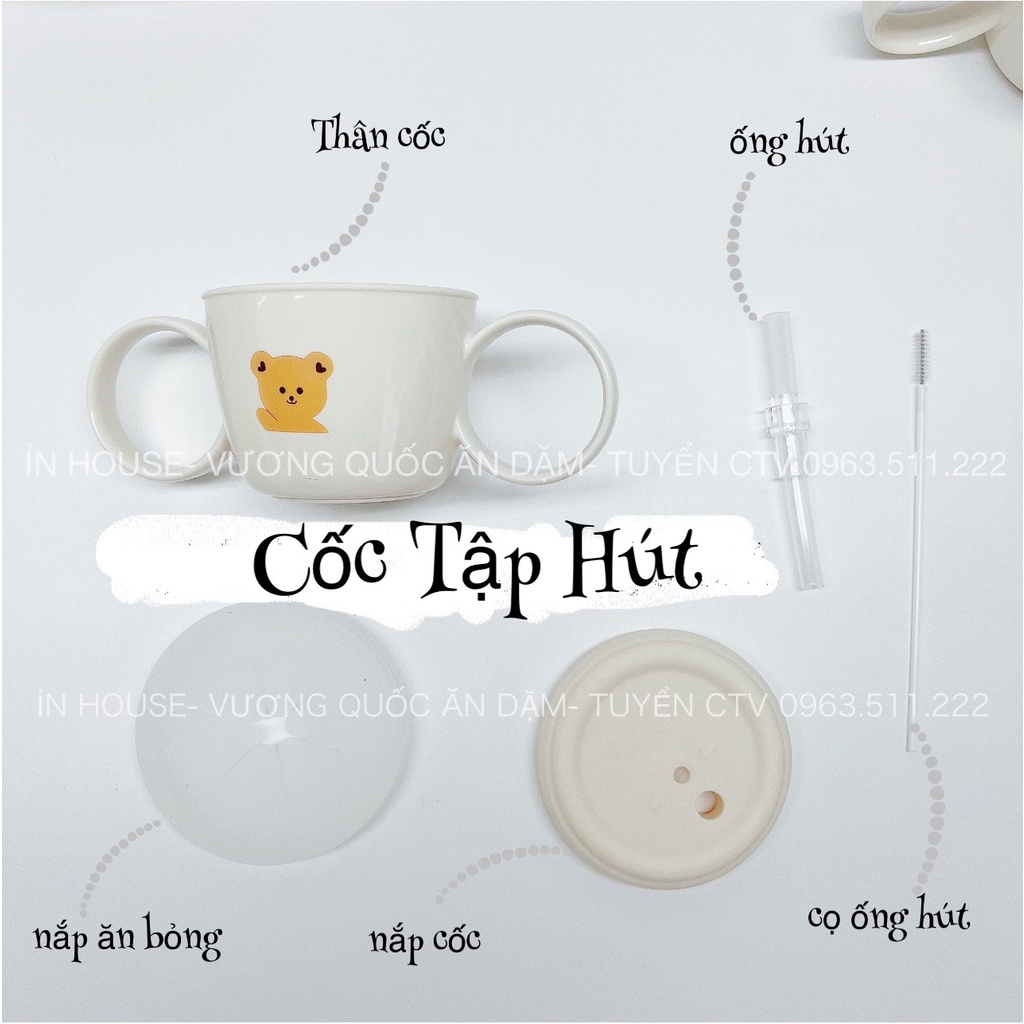 (ảnh thật) Cốc tập hút, kiêm cốc tập ăn dặm ăn snack cho bé từ 6m hình Gấu/ Thỏ/ Hổ