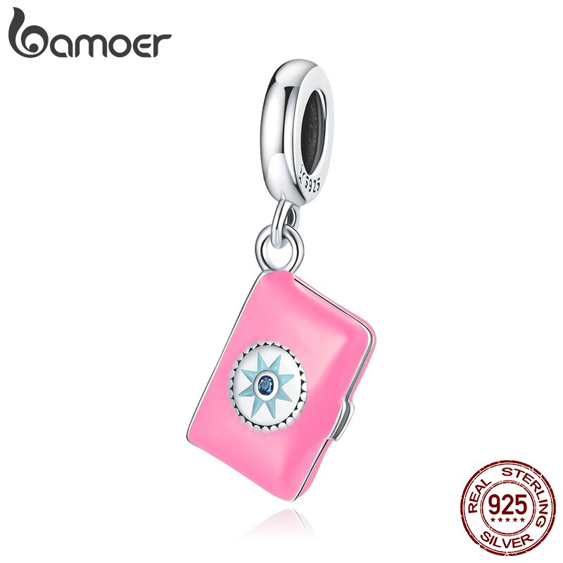 Hạt charm Bamoer bằng bạc 925 thật hình quyển nhật ký đáng yêu dùng cho trang trí vòng tay DIY SCC1748