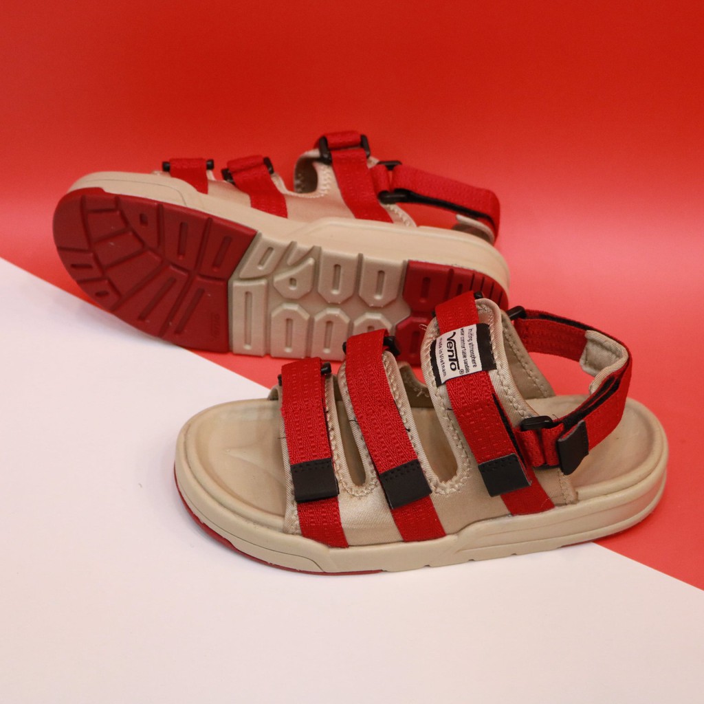Giày Sandal Vento Nữ - MS NV1001 - 3 quai màu đỏ phối be [ Size nữ từ 35 - 40]
