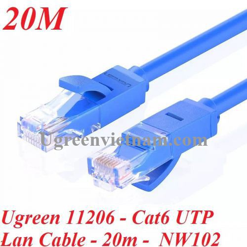 Dây mạng cat6 UTP màu xanh 26AWG CCA 15M - 20M UGREEN 11207/11206