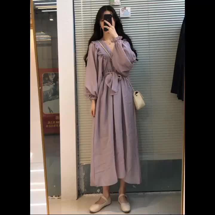2021Spring New Temperament Korean Style Vintage Court Style Girl FlouncevWomen's Loose Collar Dress | BigBuy360 - bigbuy360.vn