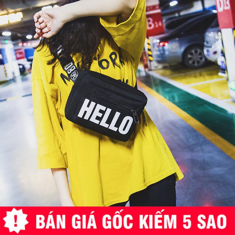 Túi Bao Tử Hộp HELLO Phối Dây Thêu Chữ Cá Tính