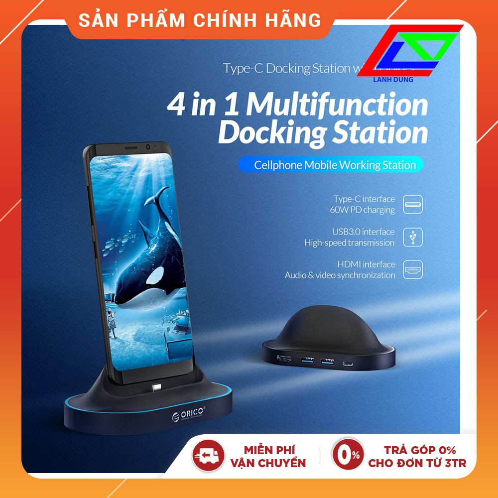 Dock chuyển đổi điện thoại Type C sang Cổng HDMI-USB 3.0-TYPE C Orico XC-402- Hàng Chính Hãng