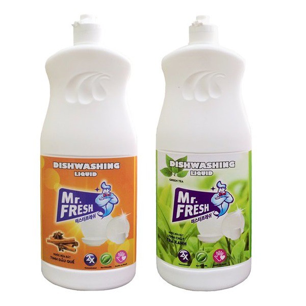 Bộ 2 Chai nước rửa bát đậm đặc Mr Fresh Hàn Quốc 800ml - Tặng Găng tay cao su siêu dai hình con hươu