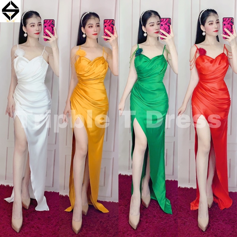 Đầm maxi body 2 dây chuỗi vai xẻ đùi TRIPBLE T DRESS - size S/M/L - MS387V