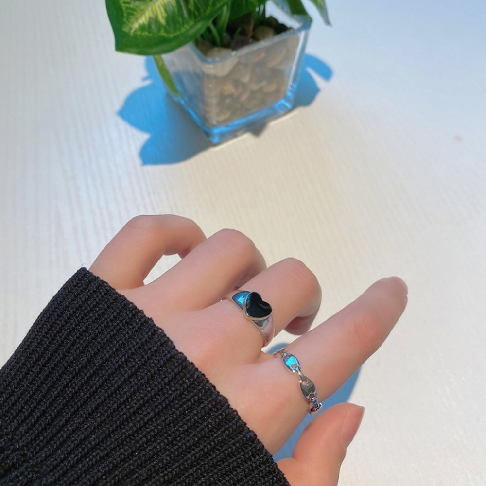 Bộ 2 Nhẫn Hở Hình Trái Tim Màu Đen Có Thể Điều Chỉnh Kích Cỡ