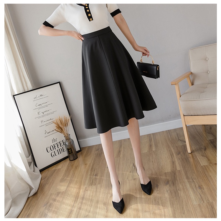 Chân váy công sở xoè dáng dài thời trang, váy cạp cao Xòe gân dài 60cm