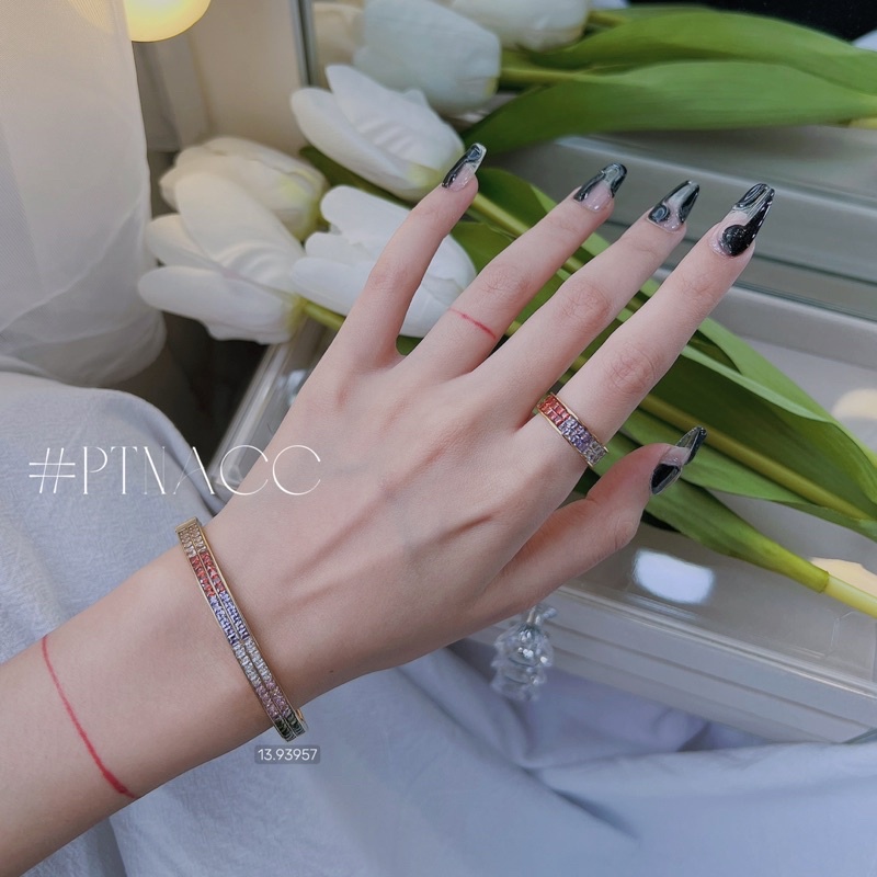 Vòng tay titan full đá paguet 7 màu 2 hàng sáng đẹp sang trọng .PTNACC.